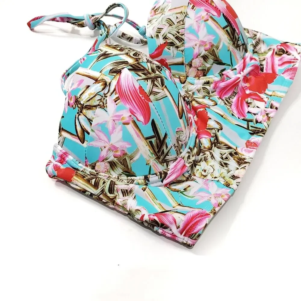 Cooclo | Tropical Floral Print Retro Bikini Top